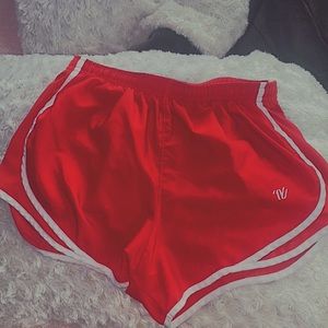 Red varsity shorts